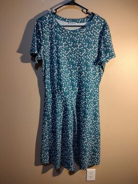 Huhot Teal Floral Short-Sleeve Fit & Flare Dress